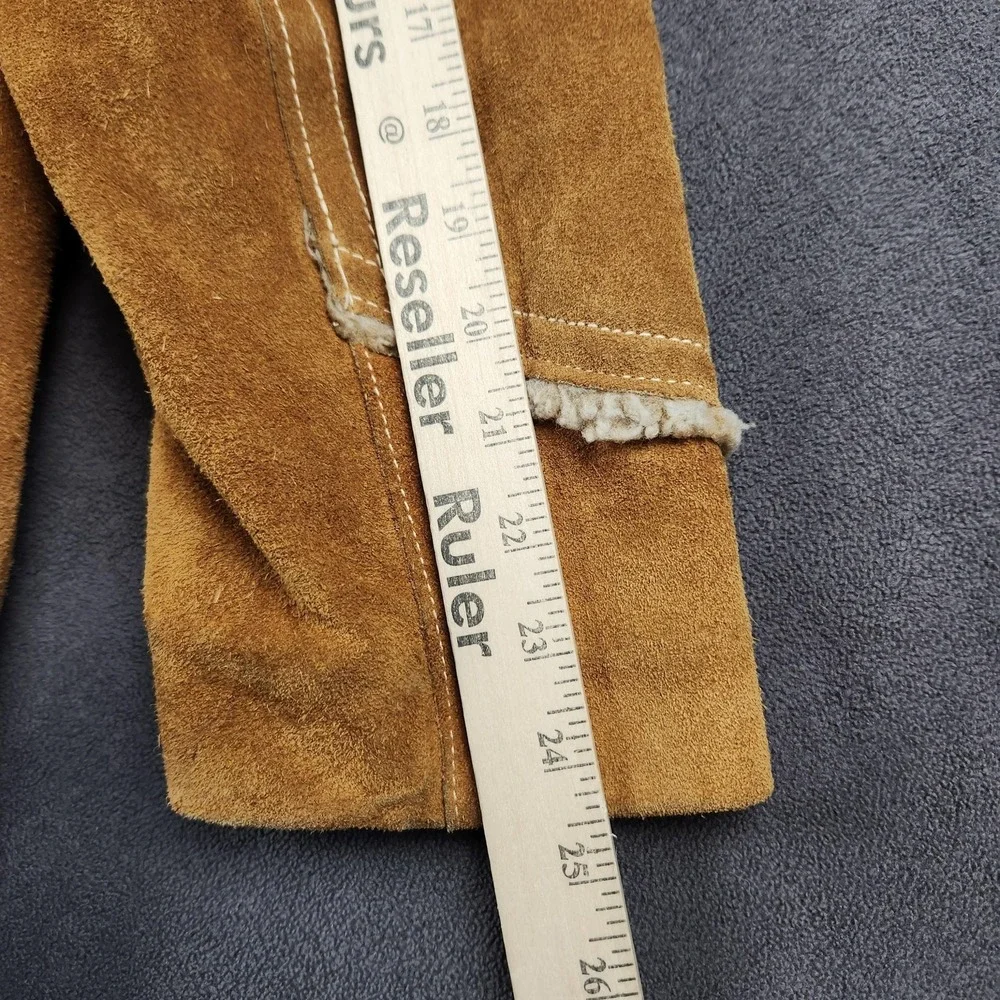 Vintage Grais Coat Mens 40 Brown Sueded Cowhide Leather Western Sherpa Lined 70s